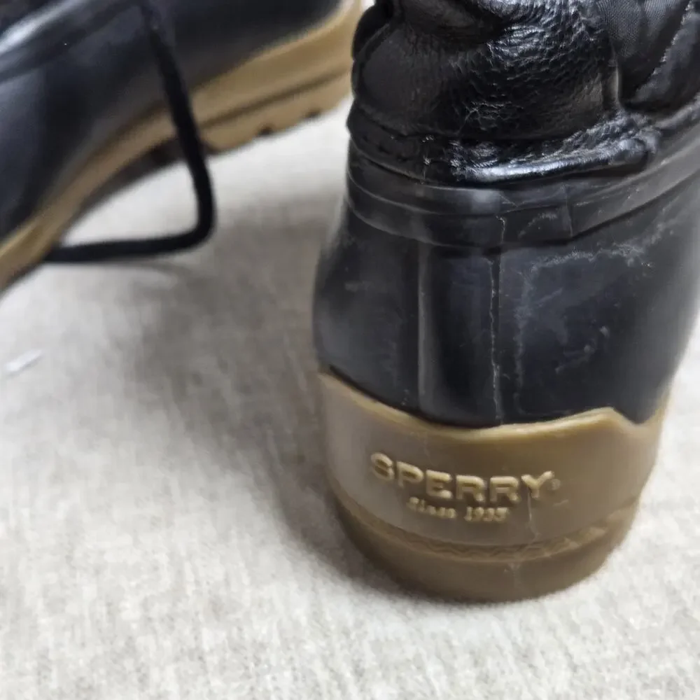 Sperry Port Duck Boots Kids Size 2 Black /Pink Waterproof Lined Rain Snow Play